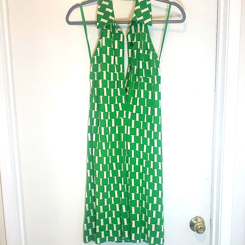 Diane Von Furstenberg Green and Cream Backless Dress